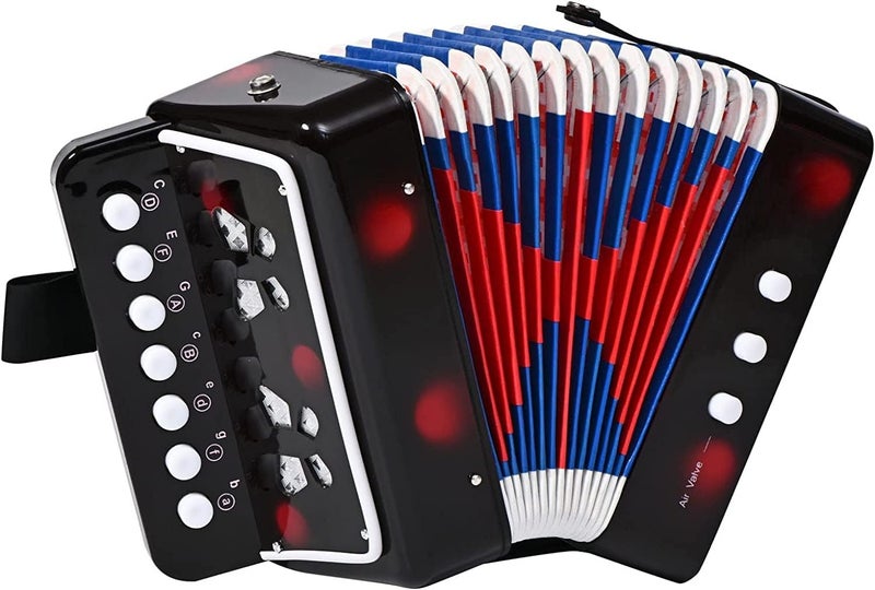 AIMEIS Kids Accordion 10 keys Button Accordian Musical Instrument Mini Accordion for Beginners (Black) - Image 1